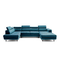 ECKSOFA U-Form JUNIOR U Links mit Schlaffunktion 128x254 Velours Smaragdgrün - Smaragdgrün/Schwarz, Holz/Textil (323/90/184cm) - Muffo