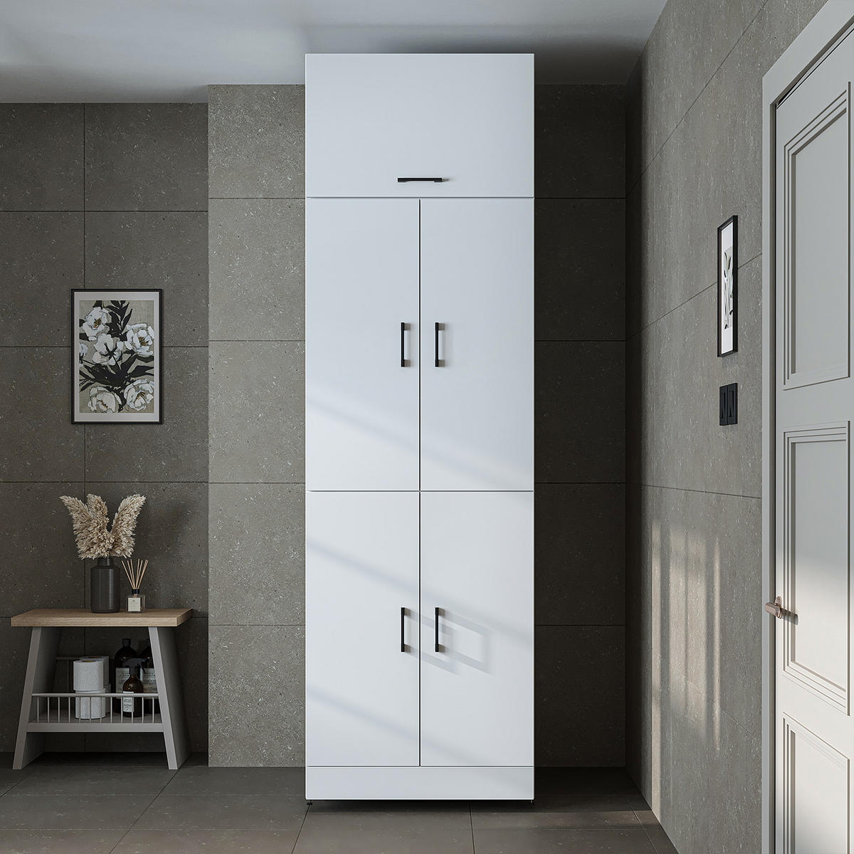 WASCHMASCHINENSCHRANK DORA-II 70cm Breit, 230cm Hoch - Weiß, Holzwerkstoff (70/230/74cm)