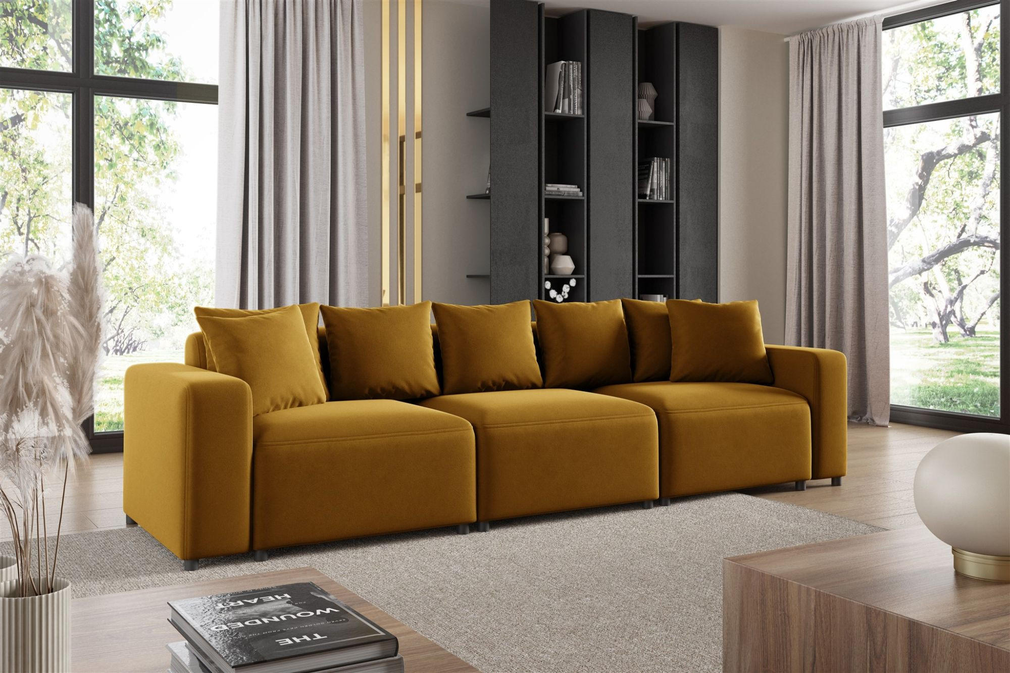 SOFA Megan 3-sitzer In Salvador - Honig, Holzwerkstoff/Textil (327/75/98cm) - Fun Möbel