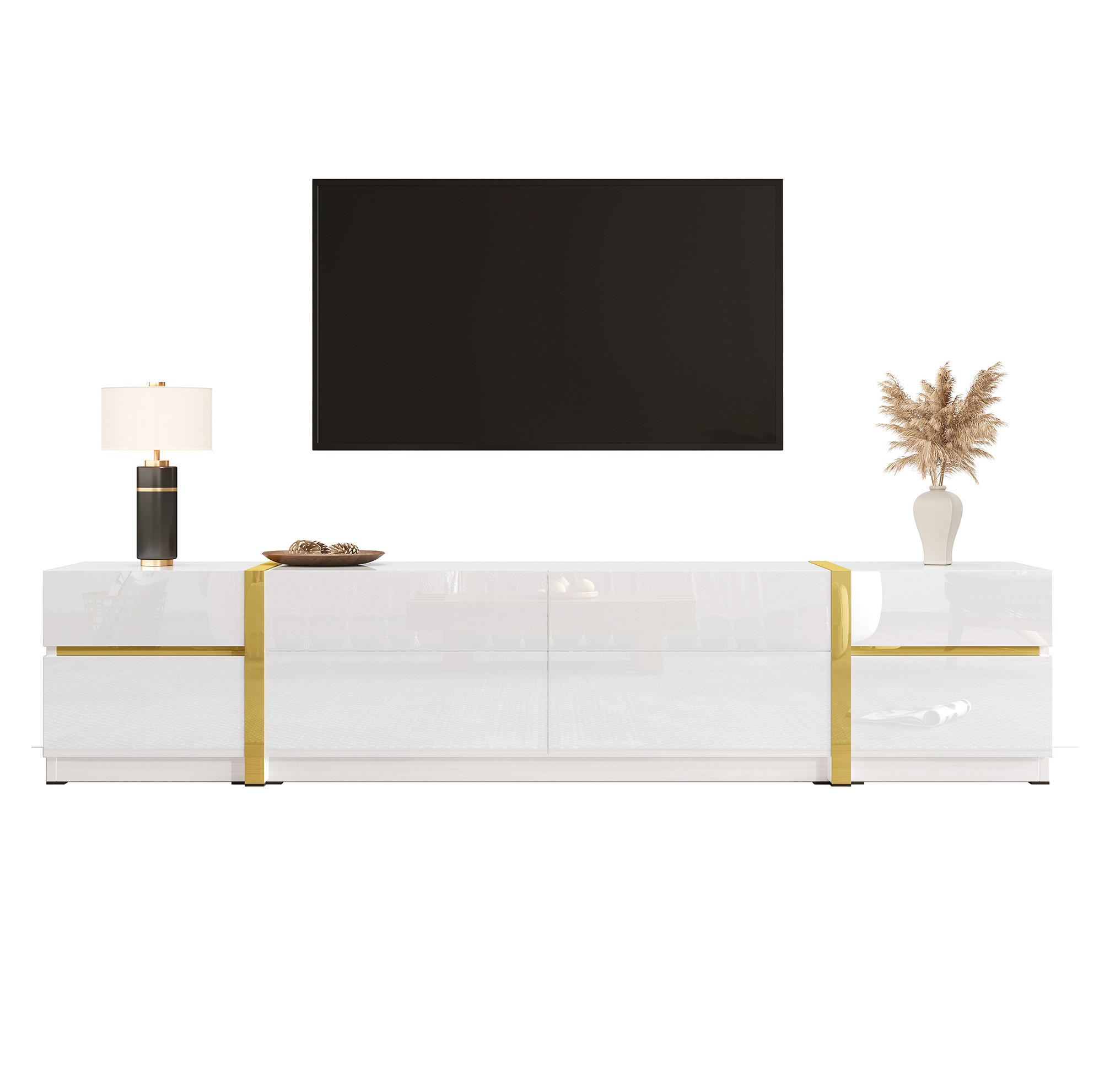 TV-SCHRANK aus MDF und Spanplatte 180x40x38 cm Weiß mit 4 Schubladen und 2 Türen, Hochglanzdesign - Weiß, Holzwerkstoff (180/38/40cm) - Modfu