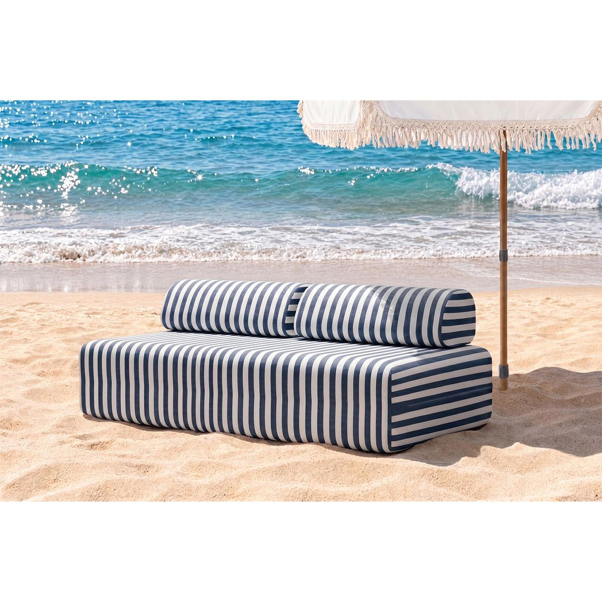 2-3-SITZER-GARTENSOFA mit Streifen in Weiß und Dunkelblau - Dunkelblau, Textil (95/70.5/190cm)