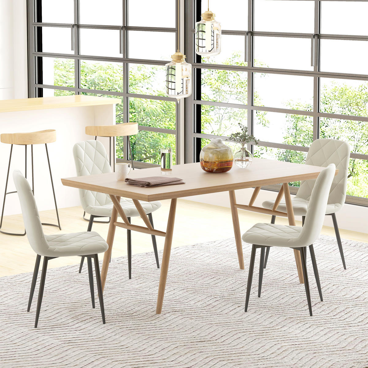 ESSZIMMERSTÜHLE 4er-Set DE-13273 hohe Rückenlehne & Veloursbezug Creme - Creme, Metall (54/87/45cm) - ComfortXL