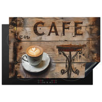 HERDABDECKPLATTE Cafe - Holz - Kaffee - Regale Ceranfeldabdeckung 76x51.5 cm - Schwarz, Kunststoff (76/51.5/0.2cm) - MuchoWow