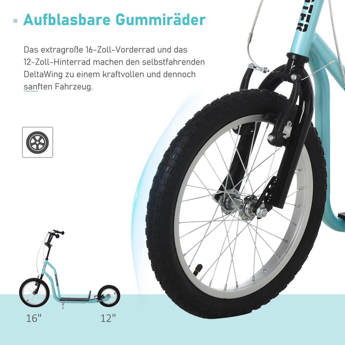KINDERROLLER ab 5 jahre Scooter Cityroller Kinder Luftreifen verstellbar Blau - Blau, Metall (135/58/88cm) - HOMCOM