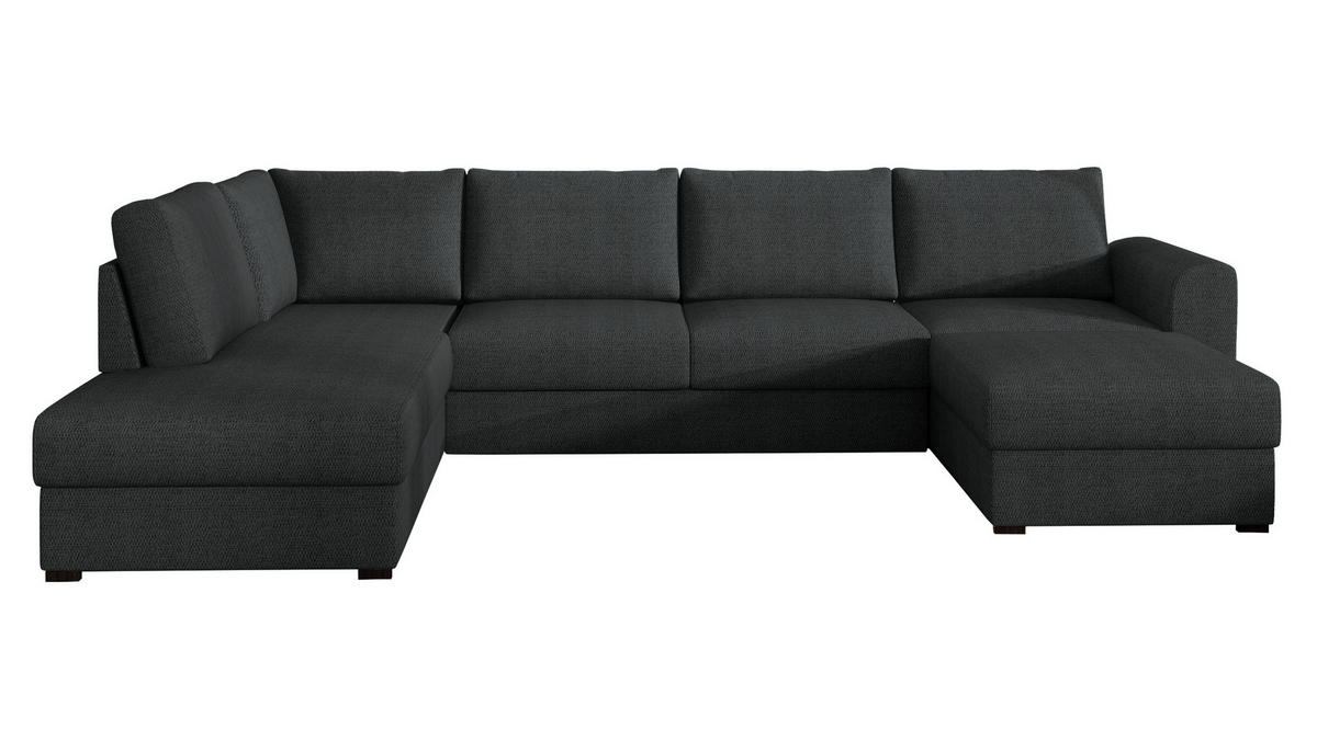 WOHNLANDSCHAFT Wilma, Seite: Links - Dunkelgrau/Schwarz, Holz/Textil (305/85/188cm) - MIRJAN24