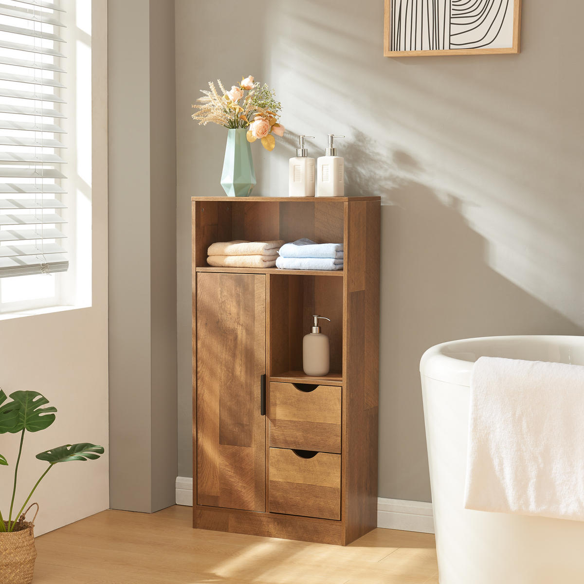 BADEZIMMERSCHRANK Namsskogan - Walnussfarben/Schwarz, Holzwerkstoff/Metall (50/100/25cm) - [en.casa]