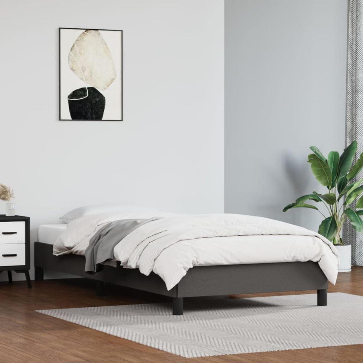 BETTGESTELL Grau 90x200 cm Kunstleder - Grau, Textil (90/200cm) - furnicato