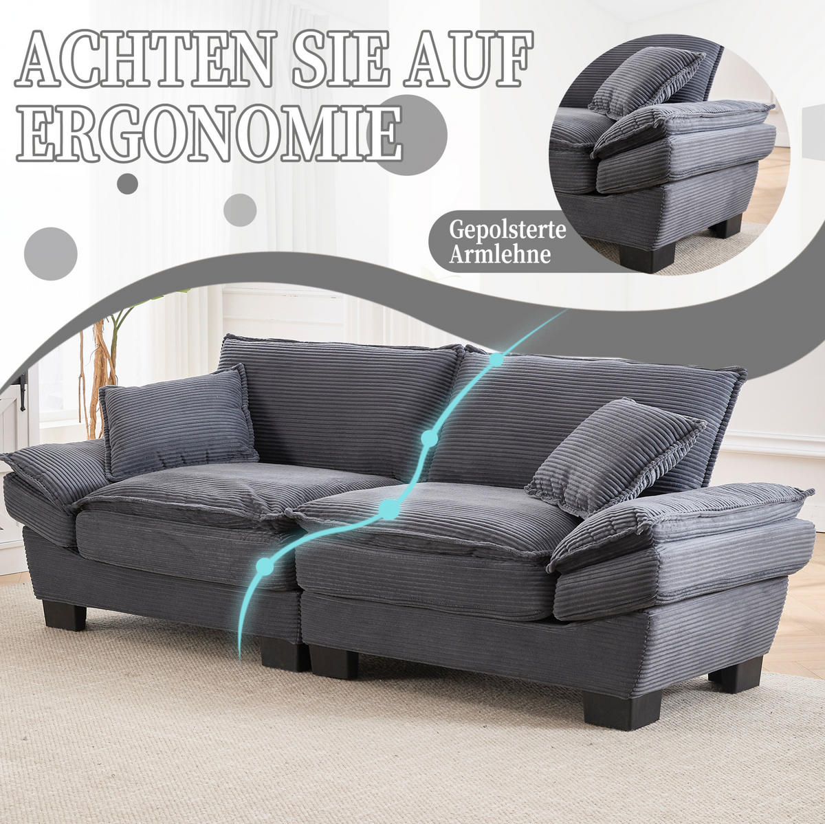 2-SITZER 224/81/81 cm dunkelgrau aus Samt mit ultratiefem Sitz - Dunkelgrau, Textil (81/81/224cm) - OKMYHOME