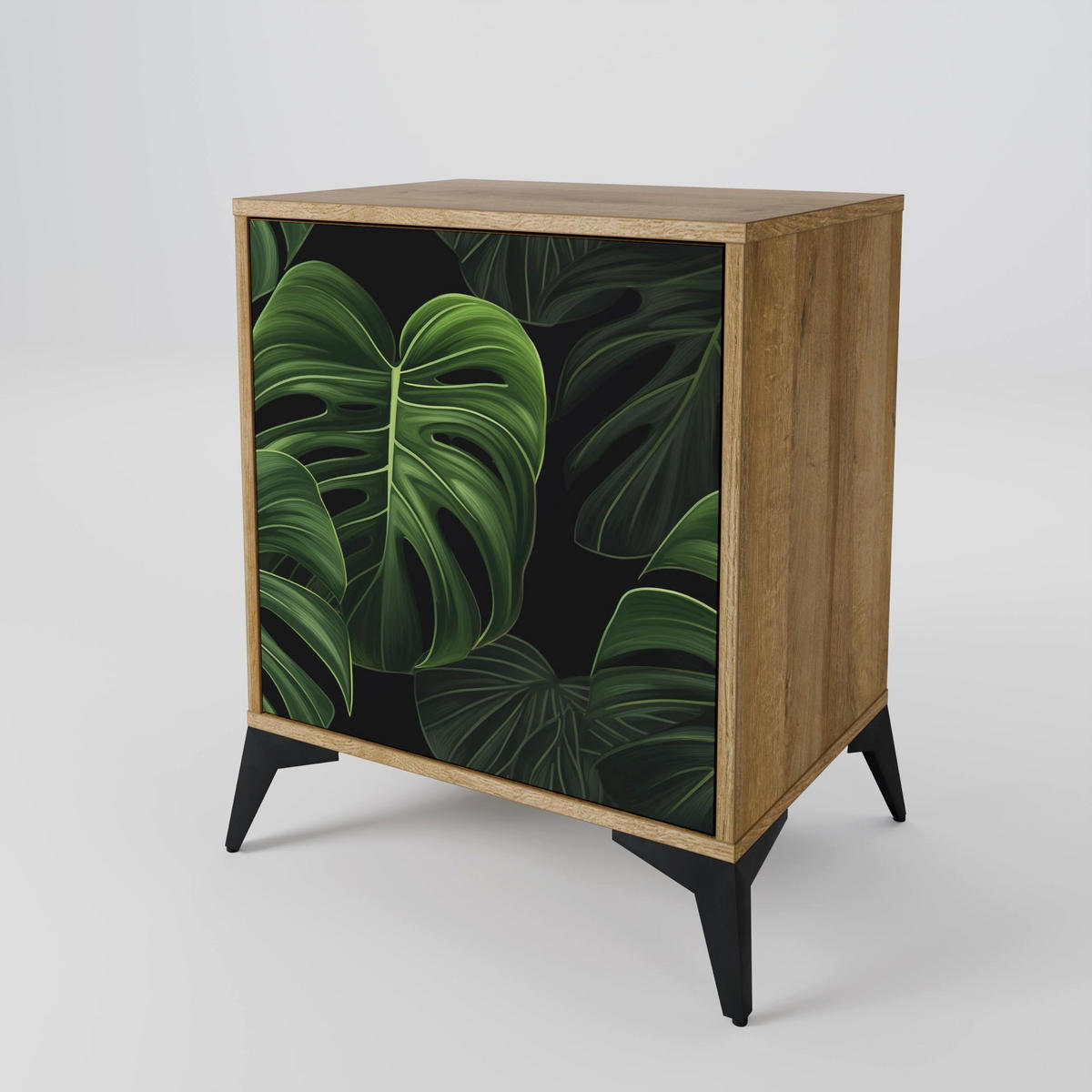 SIDEBOARD INFINITE MONSTERA, Eichefarben, 57,5x42x77,5 cm, Schräge Buchenholzfüße - Eichefarben/Buchefarben, Holzwerkstoff/Buchenholz (57.5/77.5/42cm) - SpaceRebels