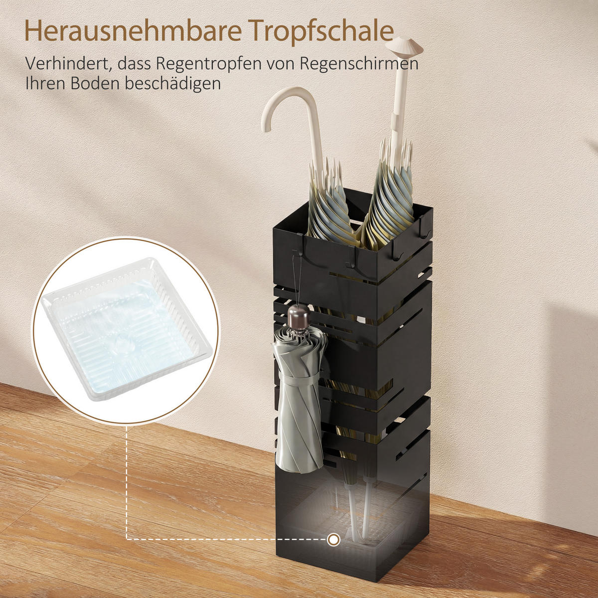 REGENSCHIRMSTÄNDER Metall Kunststoff Schwarz - Schwarz, Metall (15.5/49/15.5cm) - HOMCOM