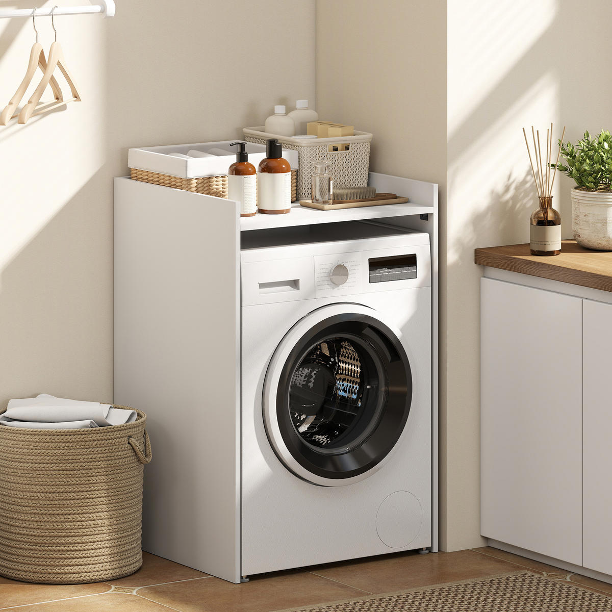 BADEZIMMERSCHRANK Nischenschrank mit offen Regal Badschrank Weiß 64x60x97,5 cm - Weiß, Holzwerkstoff (60/97.5/64cm) - HOMCOM