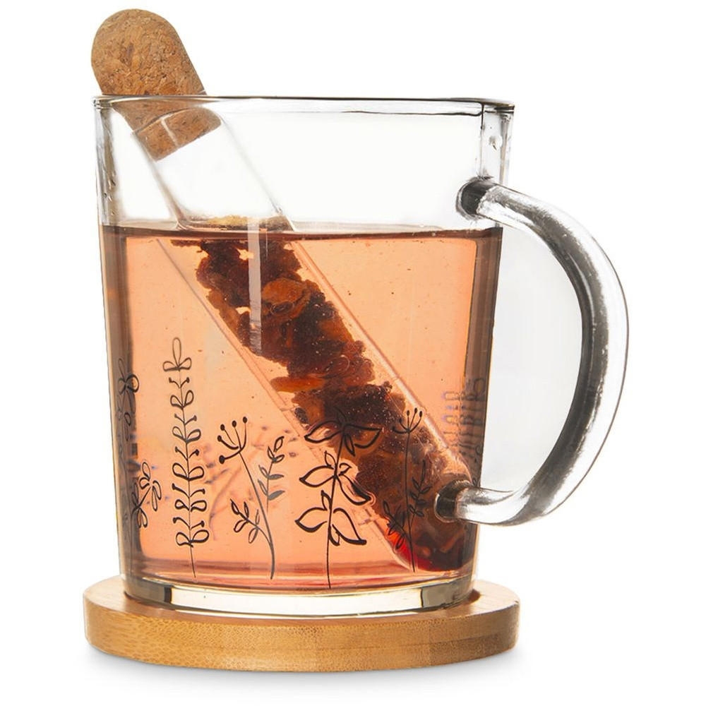 LOUKA GLASBECHER-SET MIT SIEB, Glas/Bambus, klar, 3 Stk., 400 ml - Weiß, Glas (0.4L) - Orion 