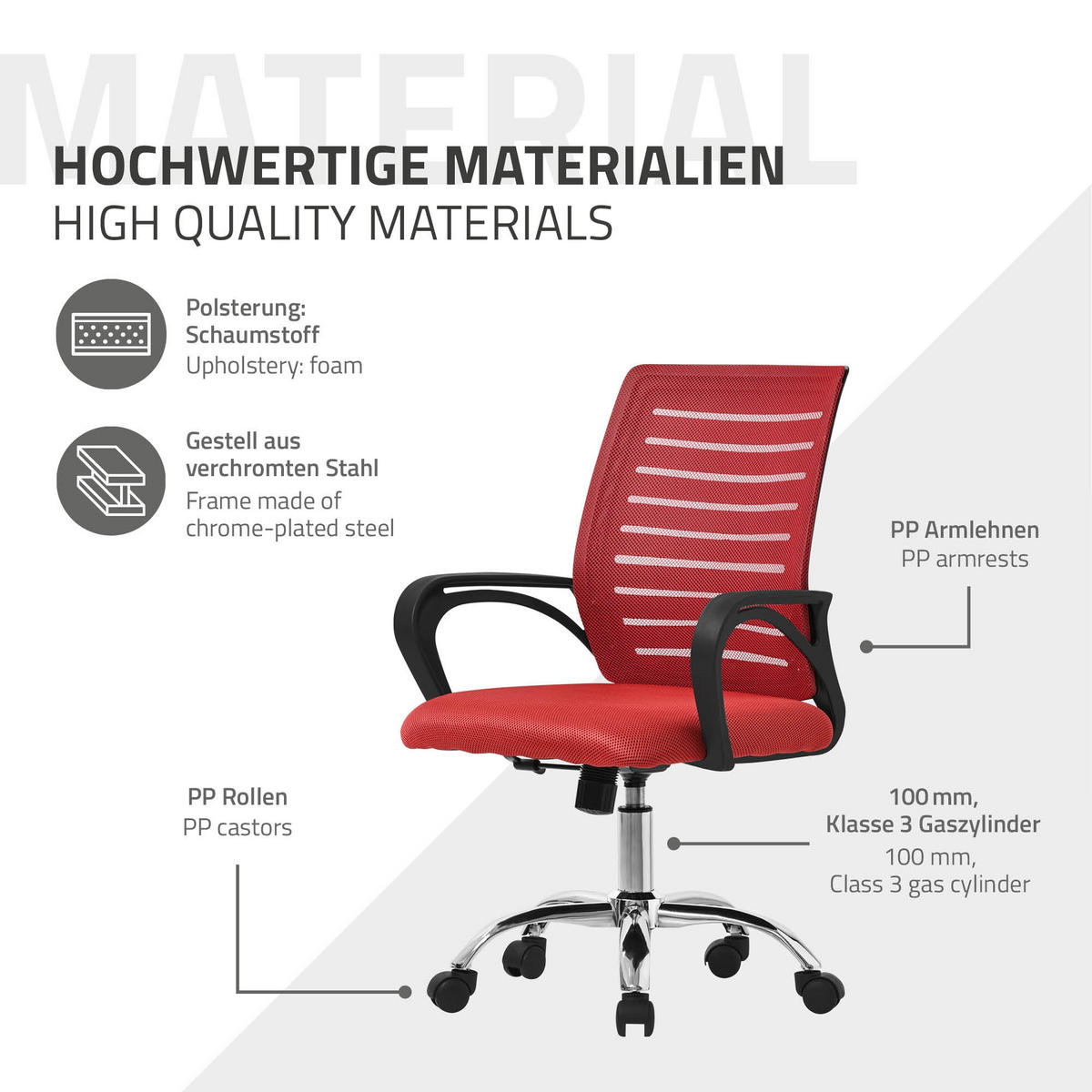 SCHREIBTISCHSTUHL Classic rot - Rot, Metall (54/99/59cm) - ML-DESIGN