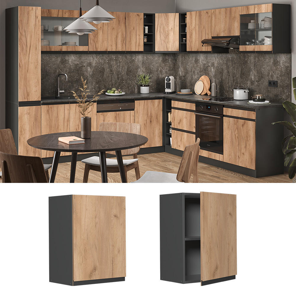HÄNGESCHRANK R-Line Goldkraft Eiche 45 cm J-Shape - Honigeiche/Anthrazit, Holzwerkstoff (45/60/31cm) - Vicco