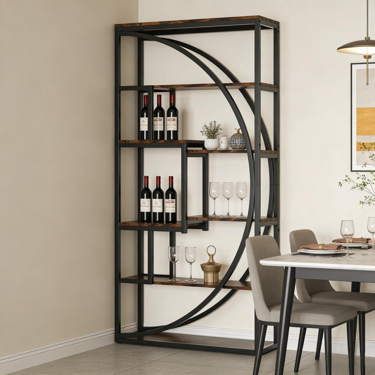 BÜCHERREGAL Schwarz/Rustikalbraun 8 offene Fächer 80/30/180 cm - Schwarz, Metall (80/180/30cm) - PANGIVO