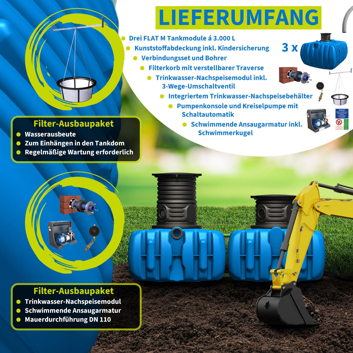 M Flachtank-Paket 9000 L Haus-Premium - Blau, Kunststoff (480/109/245cm) - 4rain