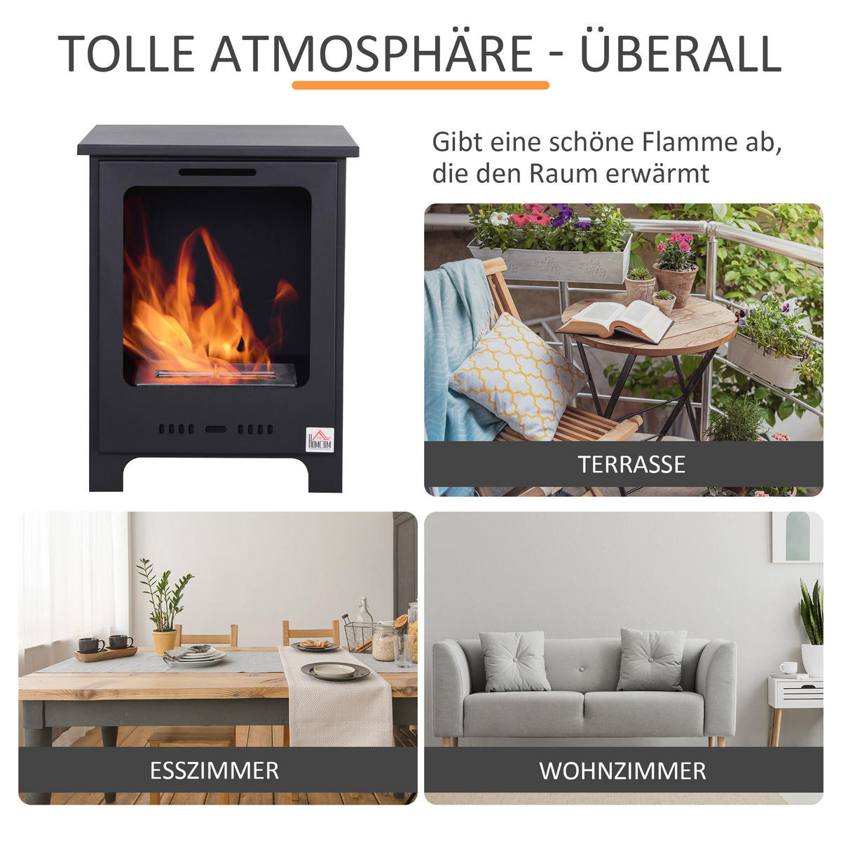 ETHANOL-KAMIN 0,9 L Bio-Ethanol-Brenner 3 Stdn. Brenndauer kein Rauch Metall - Schwarz, Metall (30/50/40cm) - HOMCOM