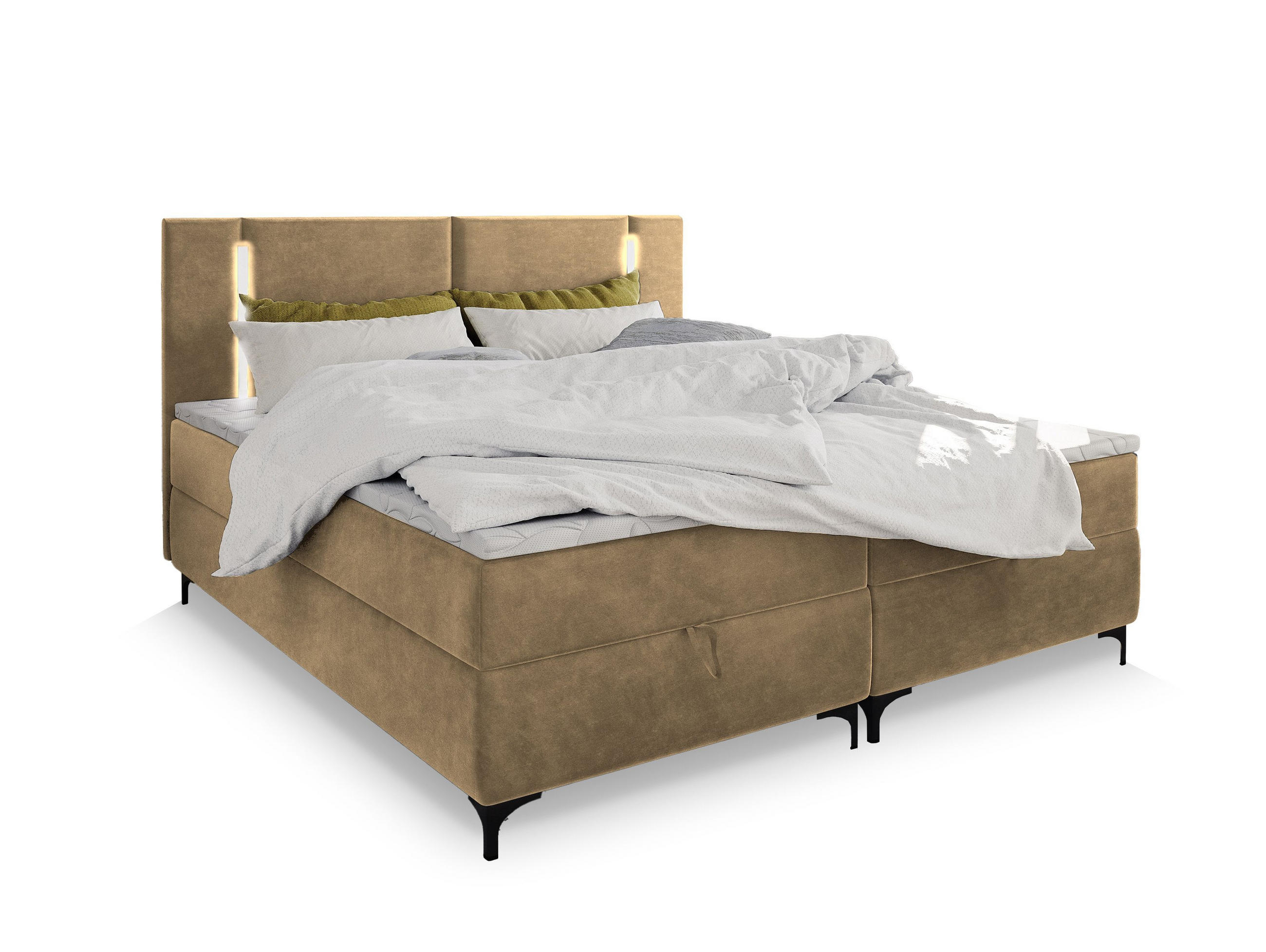 BOXBETT ALBA 180x200 cm mit Matratze und Topper - Beige - Beige, Holz (180/200cm) - MASSENO
