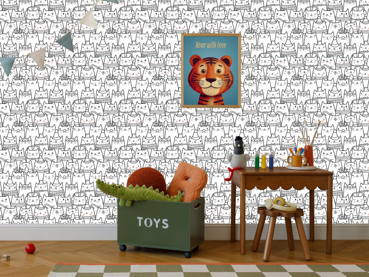 VLIESTAPETE Winterliche Kätzchen – Schwarz, Weiß – 50x1000 cm - Schwarz/Weiß, Papier (50/1000cm) - Muralo