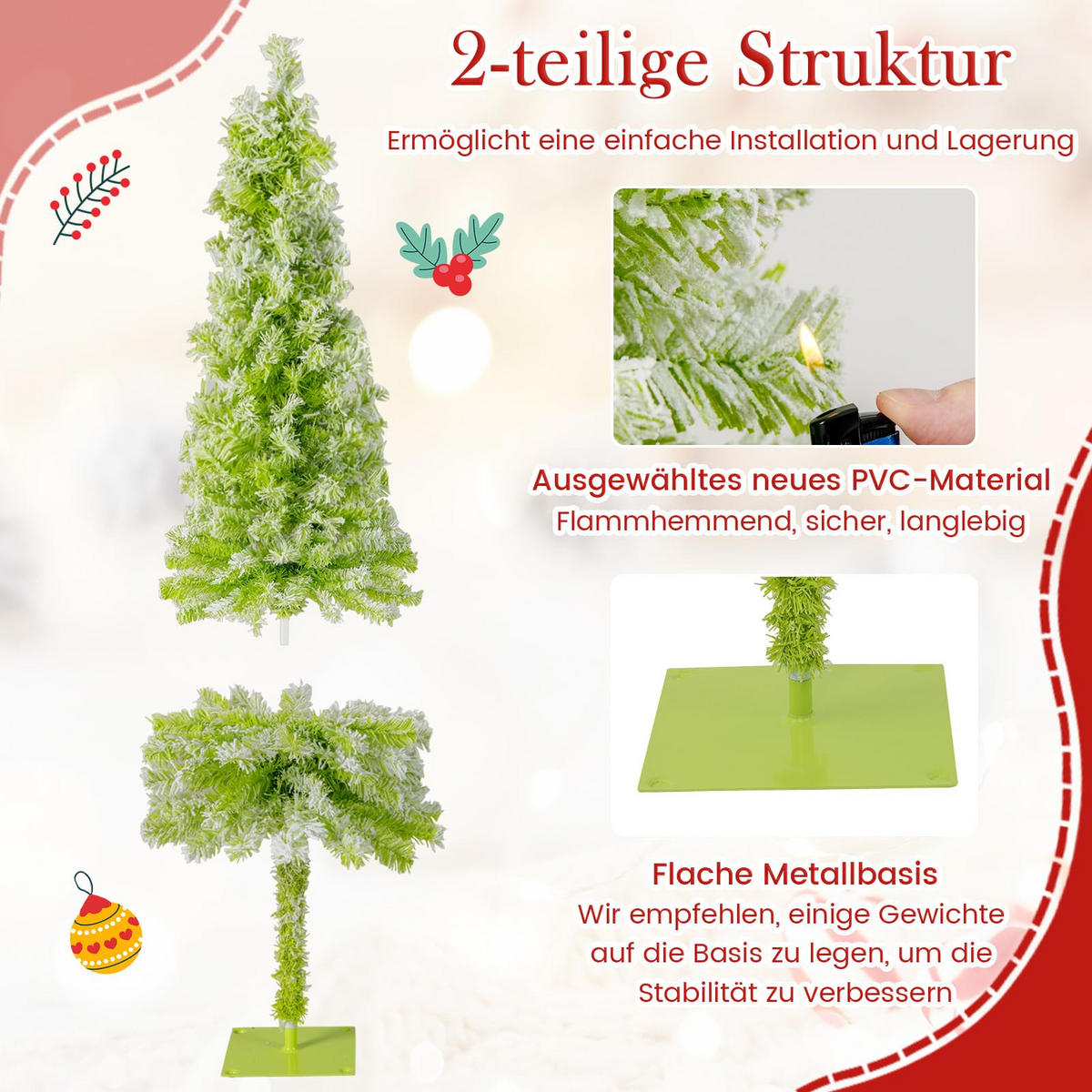 WEIHNACHTSBAUM mit 8 Lichtmodi Beleuchtung und Schnee biegbarer Spitze 150 cm grün - Grün, Metall (150cm) - COSTWAY