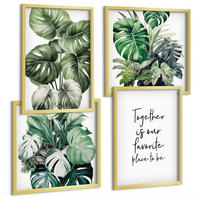 BILDER SET 4er Set - 50x50 cm & 40x60 cm Goldrahmen - Dekoration aus grünen tropischen Blättern - Goldfarben, Kunststoff (50/50cm) - TULUP