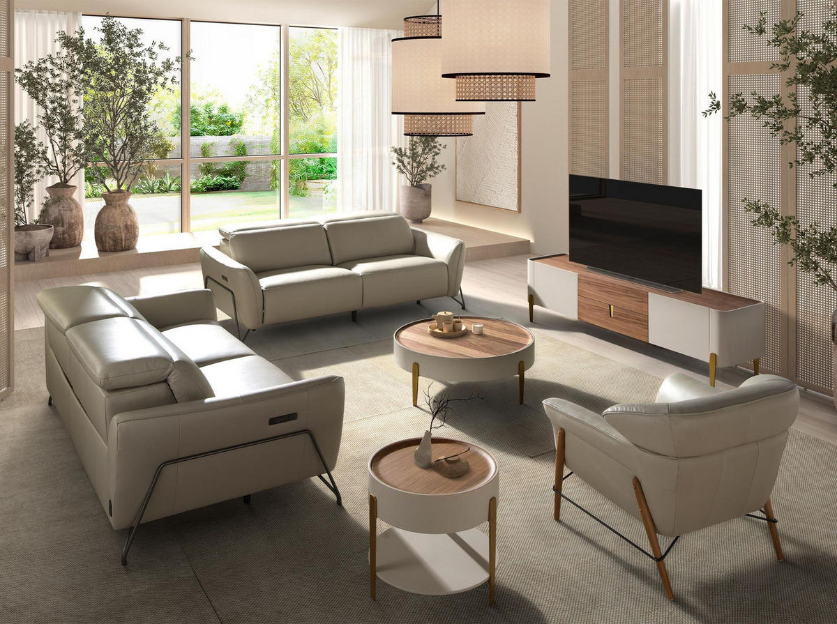 COUCHTISCH rund Beige Gold Walnuss 92/92/35 cm - Beige, Holzwerkstoff/Metall (92/92/35cm) - ANGEL CERDA