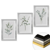 WANDBILDER 3er Set - 20x30 cm Silberner Rahmen - Pflanzenmuster mit Grün - Silberfarben, Kunststoff (20/30cm) - ArtPrintCave