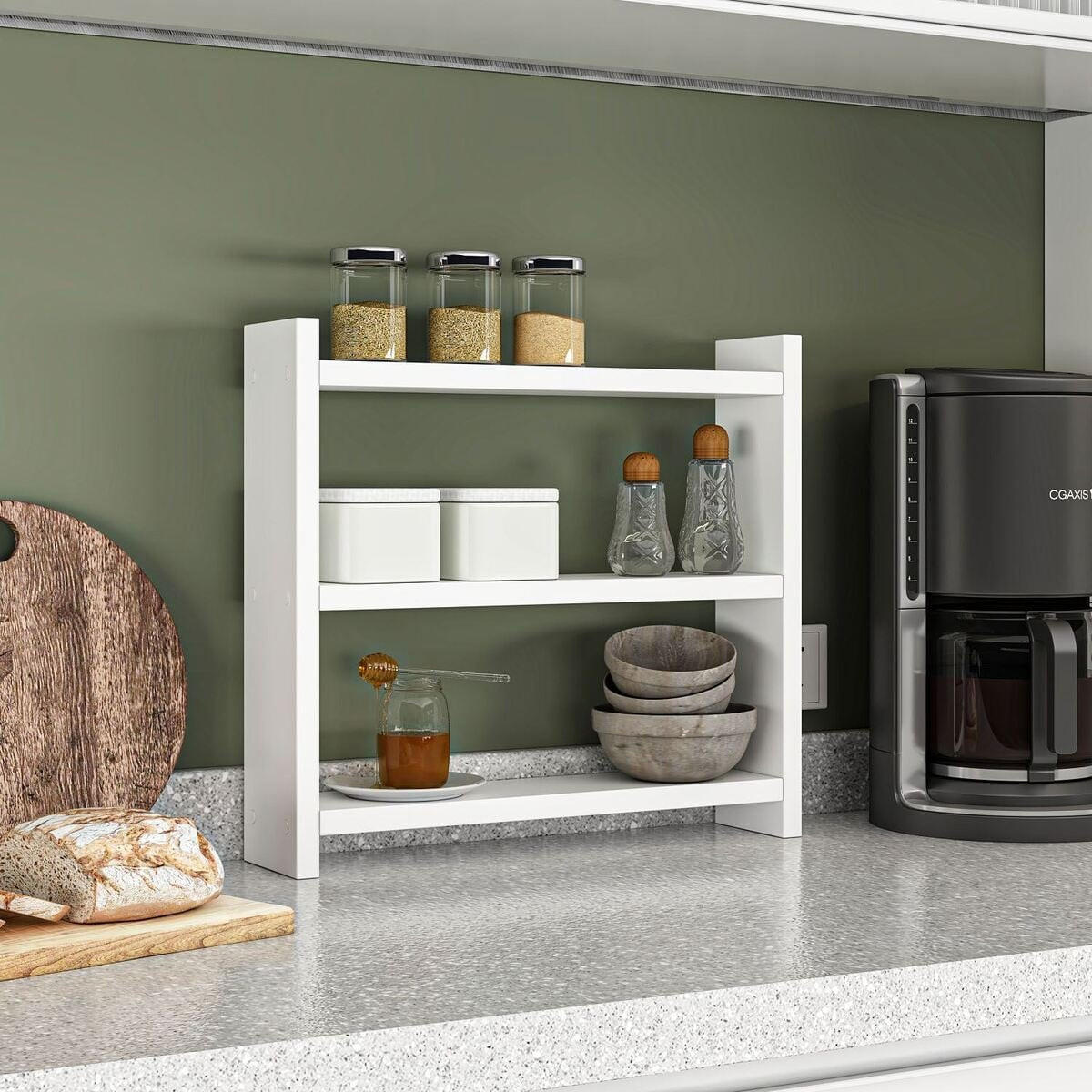 WANDREGAL für die Küche mit 3 Ablagen 44/10/40 cm - Weiß, Holzwerkstoff (10/40/44cm) - Calicosy