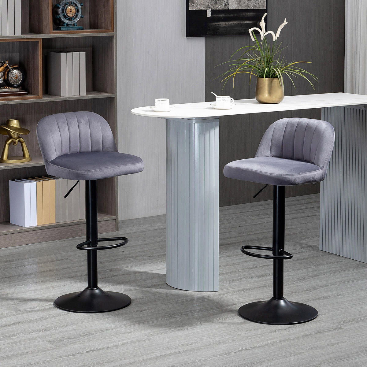 BARHOCKER 2er-Set DE-14823 höhenverstellbar & schwenkbar mit Fußstütze Grau - Grau, Metall (45/101/43cm) - ComfortXL