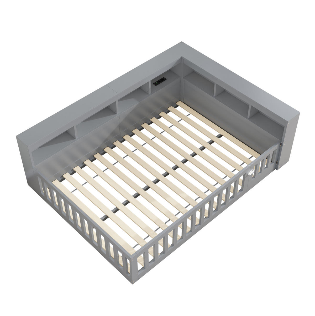 DENNÍ postel 140/190 cm s roštem, USB, zásuvkou, úložným prostorem a zábranou z dřevotřísky a MDF, Šedá - šedá, kompozitní dřevo (140/190cm) - Redom
