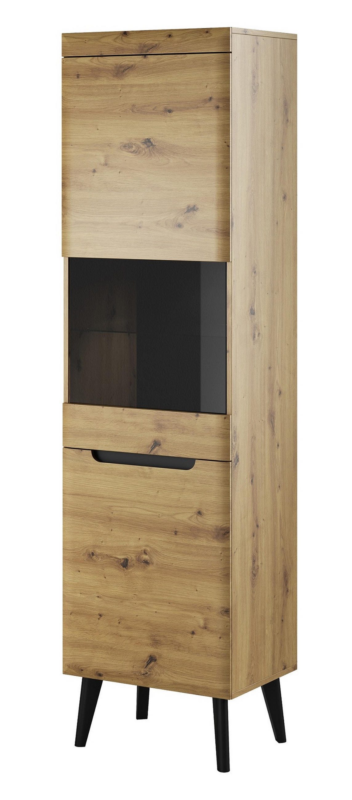 WOHNWAND Schwarz Nordan Eiche Artisan LED - Multicolor, Holzwerkstoff (305/197/40cm) - Sepro Meble