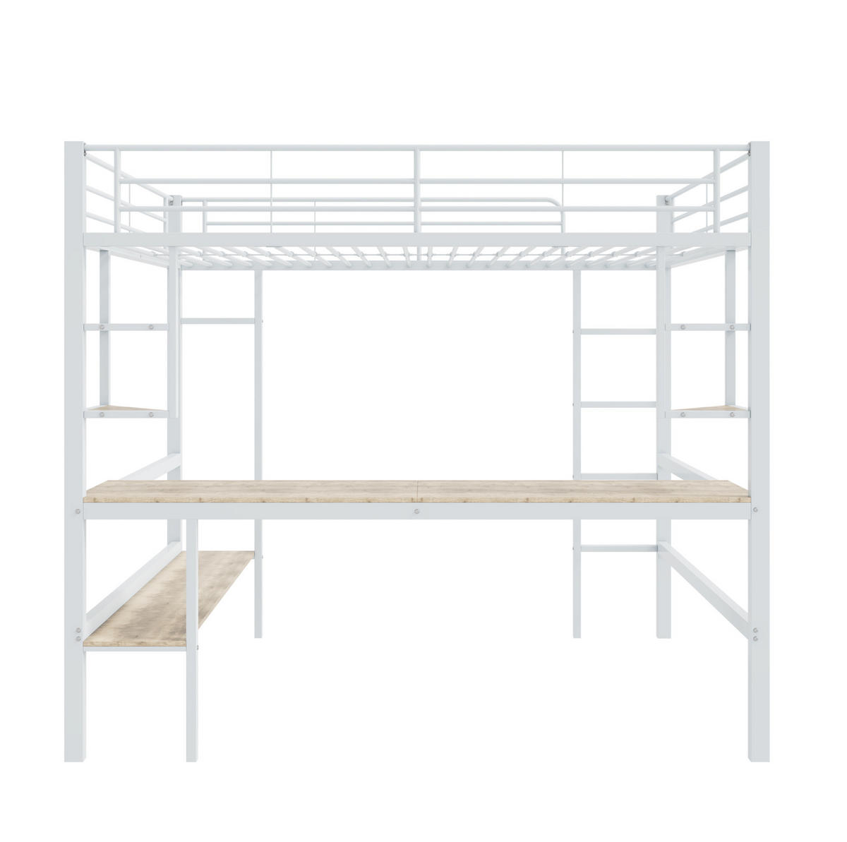 HOCHBETT mit Schreibtisch 90/200 cm in Weiß – mit Regal und Rausfallschutz - Weiß, Metall (90/200cm) - BEAOK