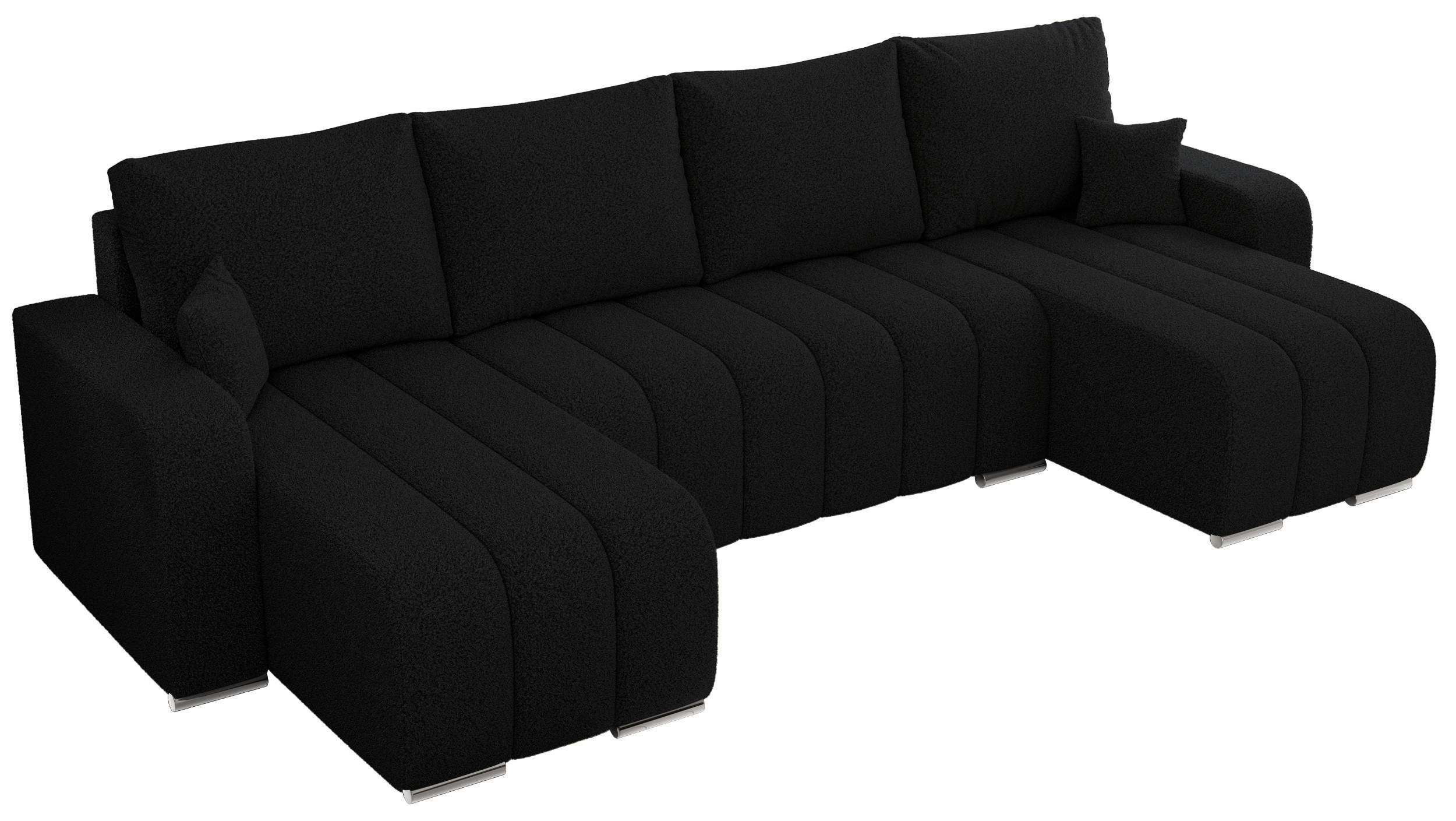 WOHNLANDSCHAFT KIRASSO U Schwarz Boucle - Schwarz/Grau, Textil/Metall (320/86/147cm) - MKS