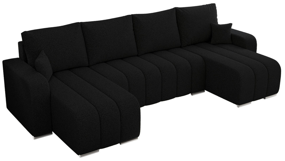 WOHNLANDSCHAFT KIRASSO U Schwarz Boucle - Schwarz/Grau, Textil/Metall (320/86/147cm) - MKS