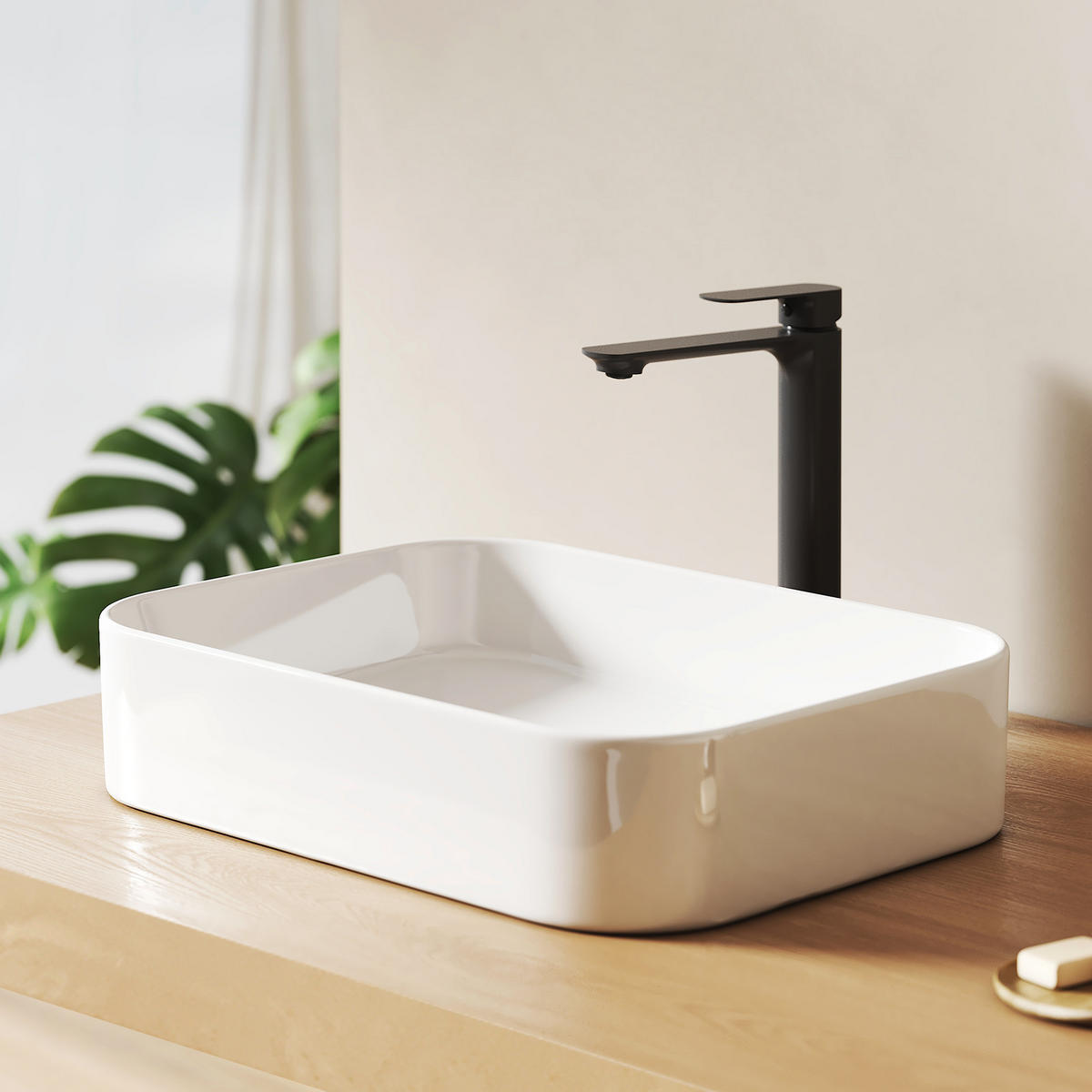 WASCHBECKEN Keramik R-Ecken 50,5 / 37 / 11 cm - Weiß, Keramik (50.5/11/37cm) - EMKE