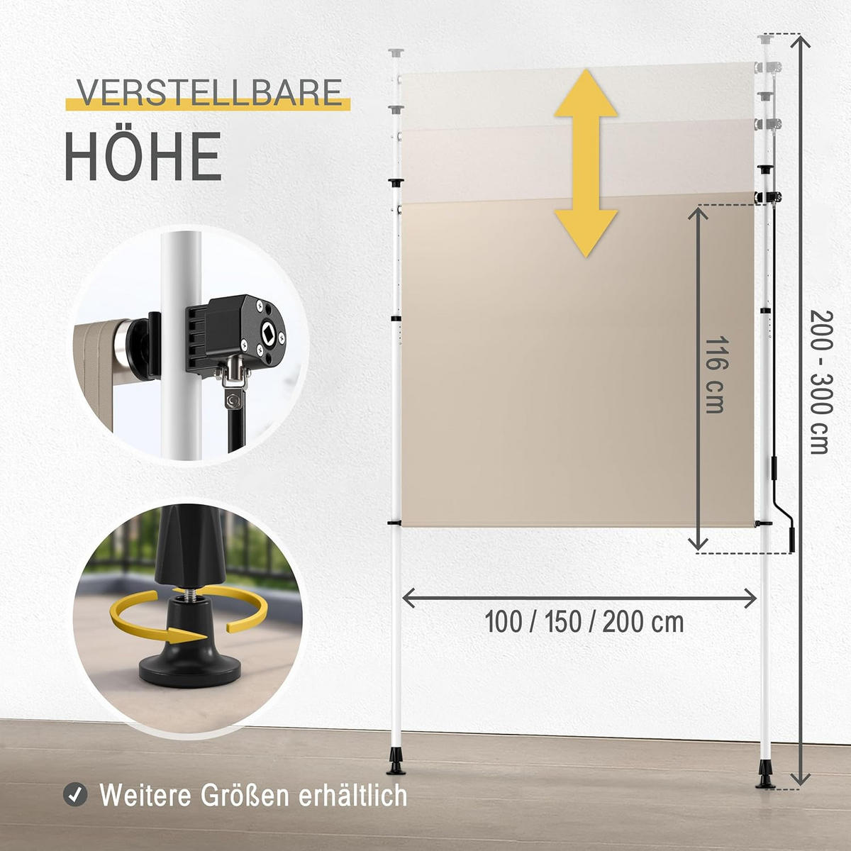 SENKRECHTMARKISE SolVision KM5 Klemmmarkise 2,0x3,1m Beige - Beige, Textil (2000/1/3100cm) - Sol Royal