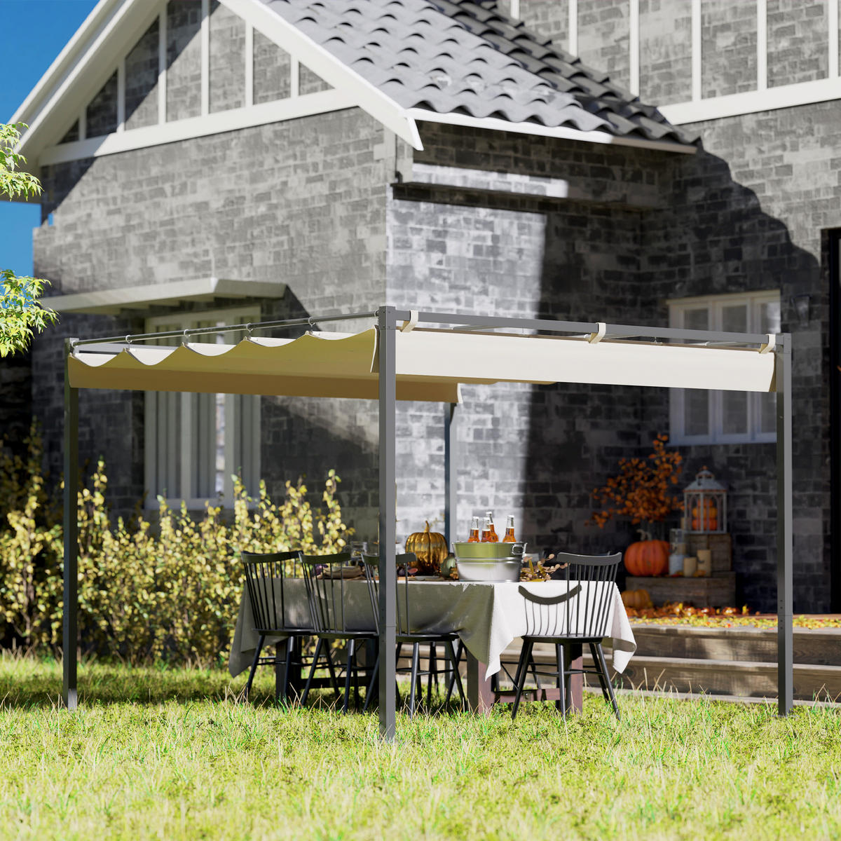 PERGOLA ca. 3x3m - Beige, Metall (297/221/298cm) - Outsunny