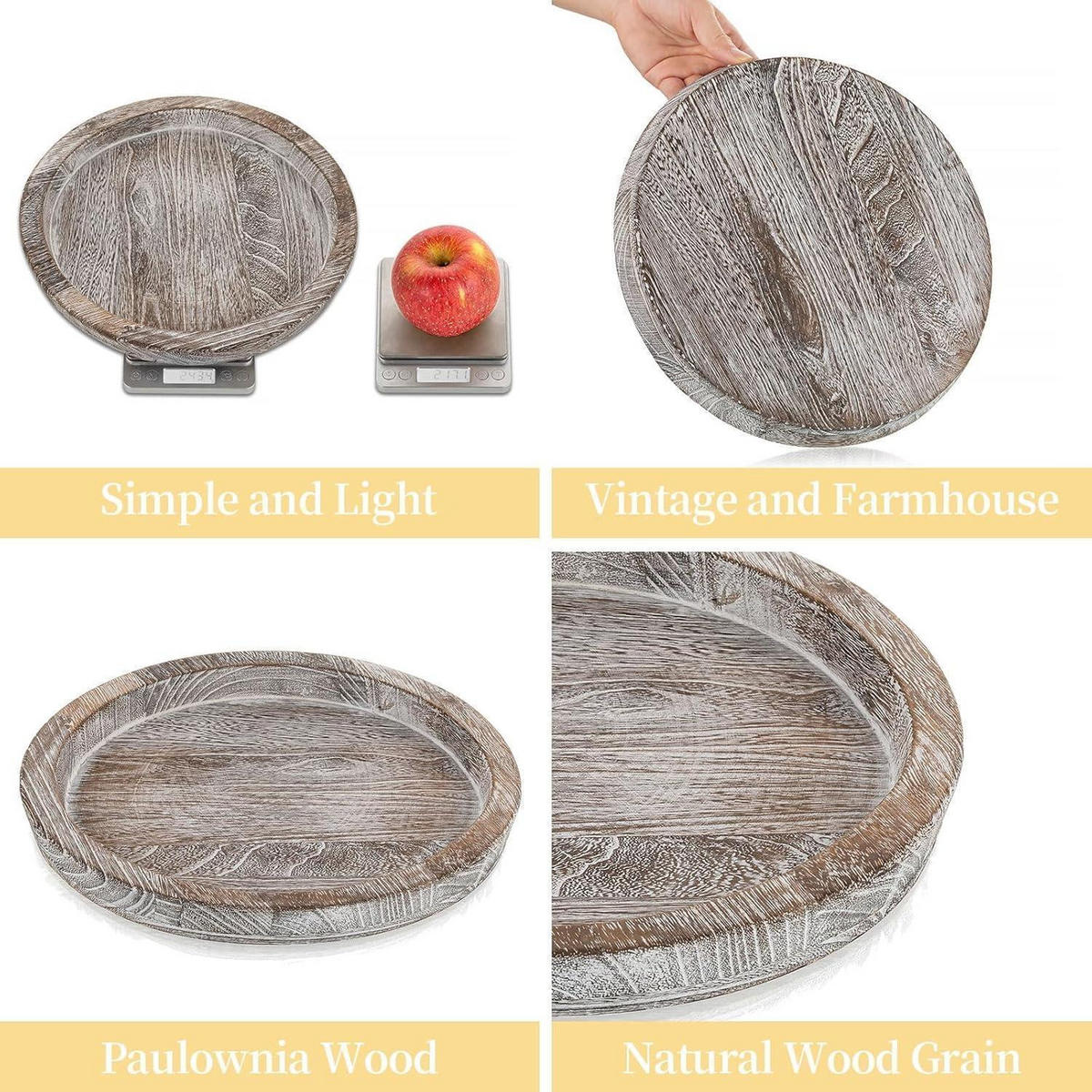 HOLZ Tablett rund 29 cm Landhausstil weiß - Weiß, Holz (30/2/30cm)