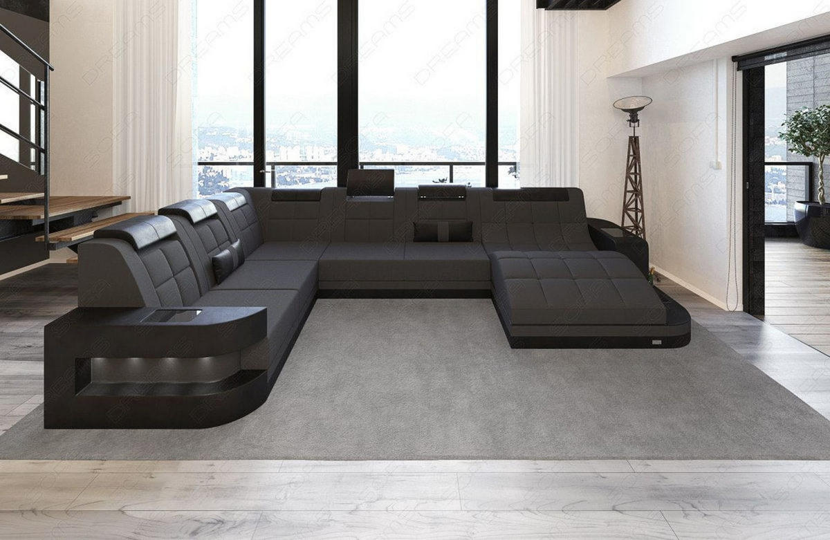 WOHNLANDSCHAFT Wave Dunkelgrau Schwarz Mikrofaserstoff - Dunkelgrau, Kunststoff (379/80/274cm)