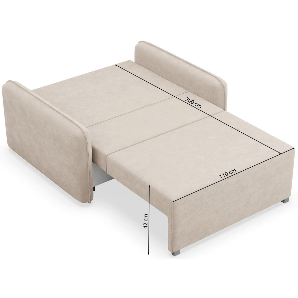 2-SITZER SCHLAFSOFA Duelia Hellbeige, hydrophobe Chenille - Ecru/Schwarz, Textil/Metall (144/85/124cm) - Selsey