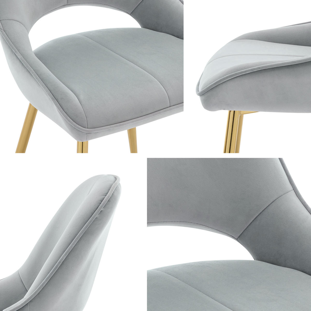 STUHL 2er-Set Muz DC-1143 (2 Stück in Samt) - Beige/Goldfarben, Textil/Metall (46/81/49cm) - MIRJAN24