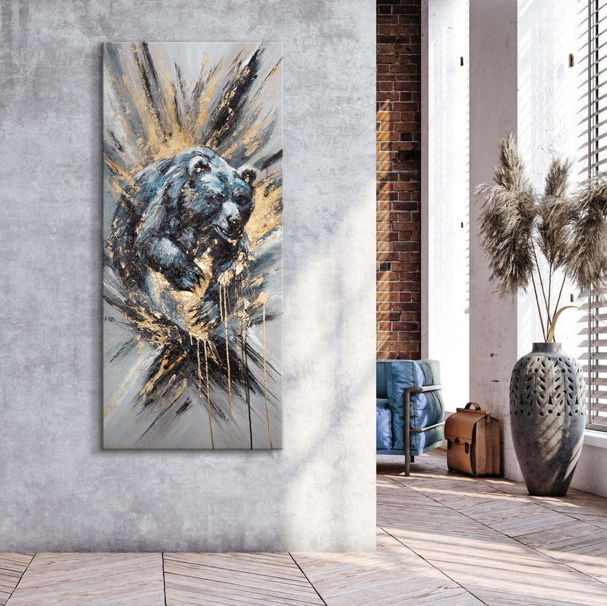 GEMÄLDE Tierische Kraft auf Keilrahmen 115x50 cm - Multicolor, Holz (115/50cm) - YS-art gallery