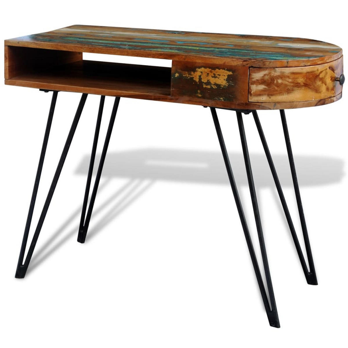 SCHREIBTISCH Altholz Massiv Mit Eisenbeinen - Braun, Holz (97/45/76cm) - vidaXL