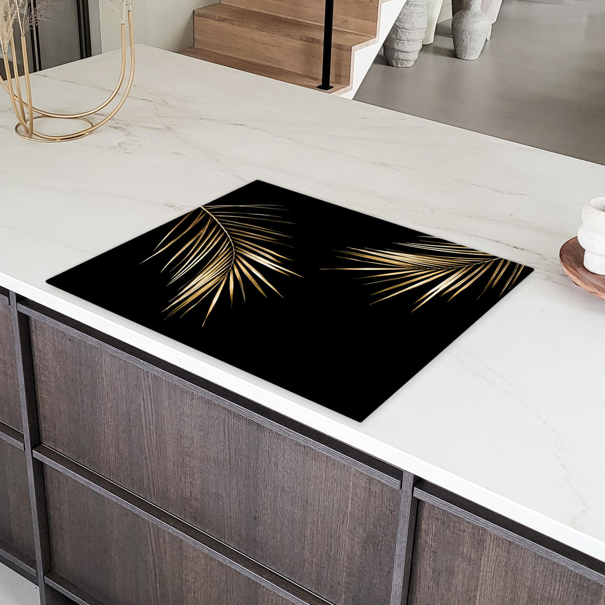 HERDABDECKPLATTE Blätter - Pflanzen - Gold - Schwarz - Luxus 77x59 cm - Goldfarben, Kunststoff (77/0.2/59cm) - MuchoWow