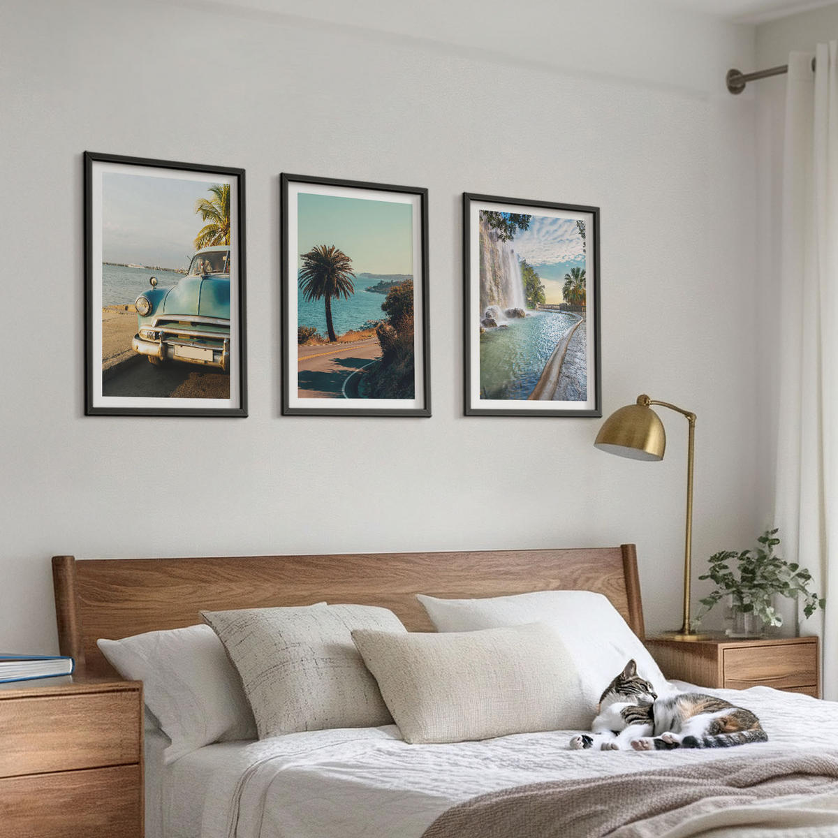 WANDBILDER 3er-Set - 40x60 cm Schwarzer Rahmen - Urlaub Palmen Wasserfall - Schwarz, Kunststoff (40/60cm) - ArtPrintCave