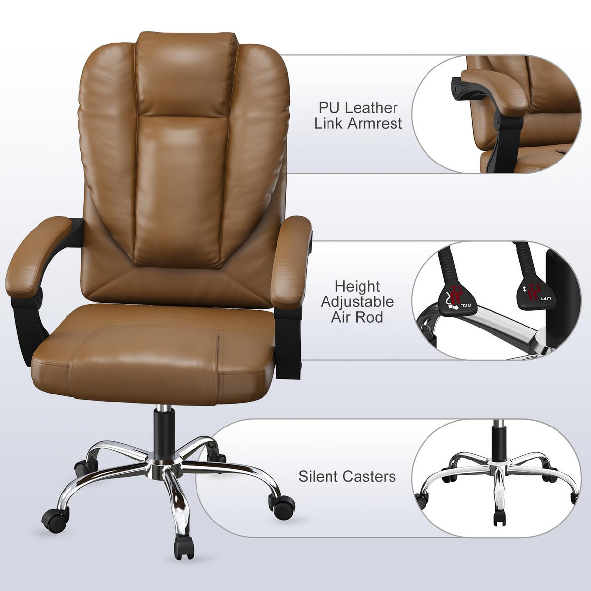 BÜROSTUHL Braun ergonomisch Kunstleder verstellbar - Braun, Leder (64/115/70cm) - Rattrix