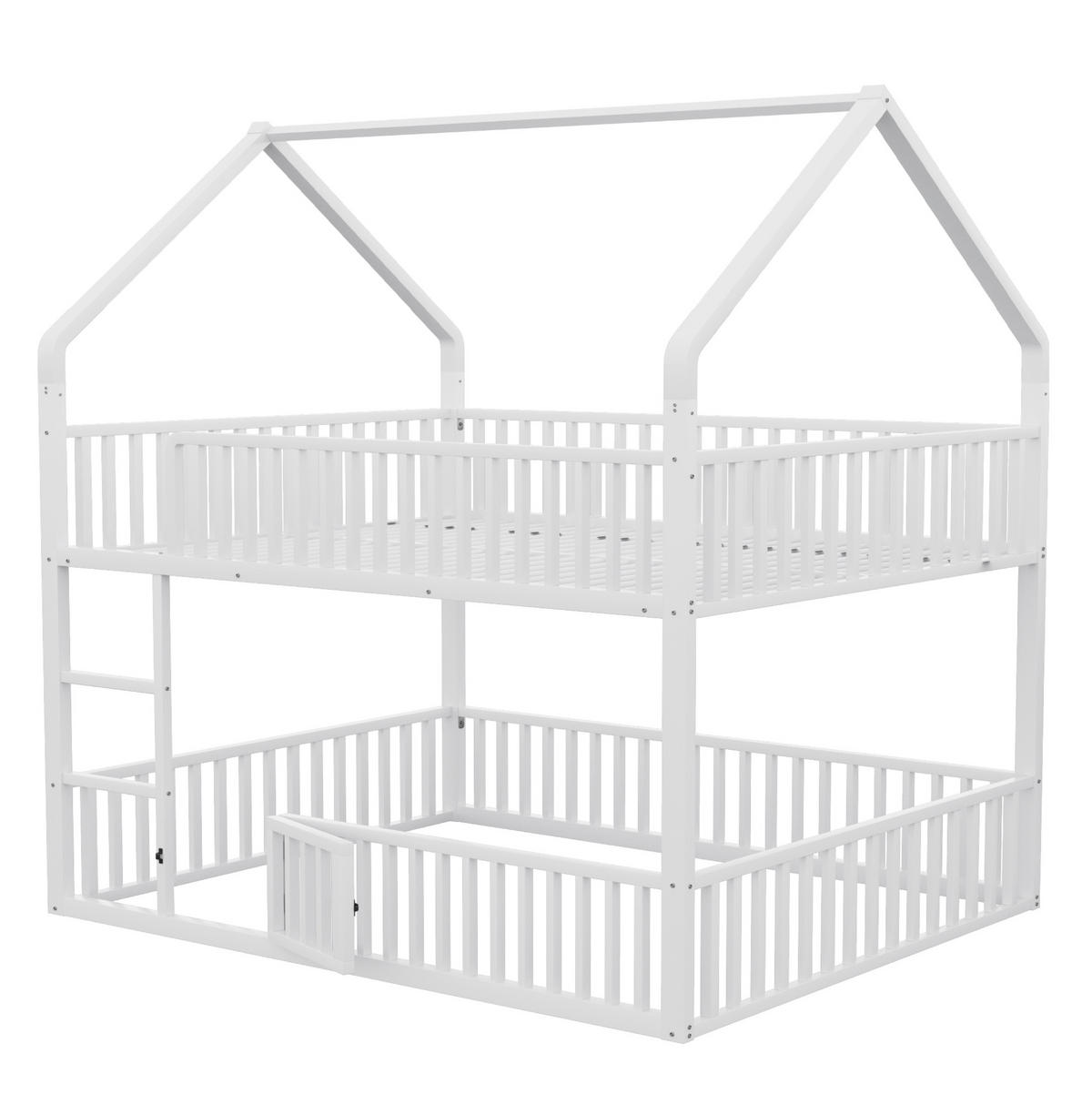 ETAGENBETT 90/140/200 cm in Weiß aus Metall mit Hausrahmen und Leiter - Weiß, Metall (140/200cm) - OKMYHOME