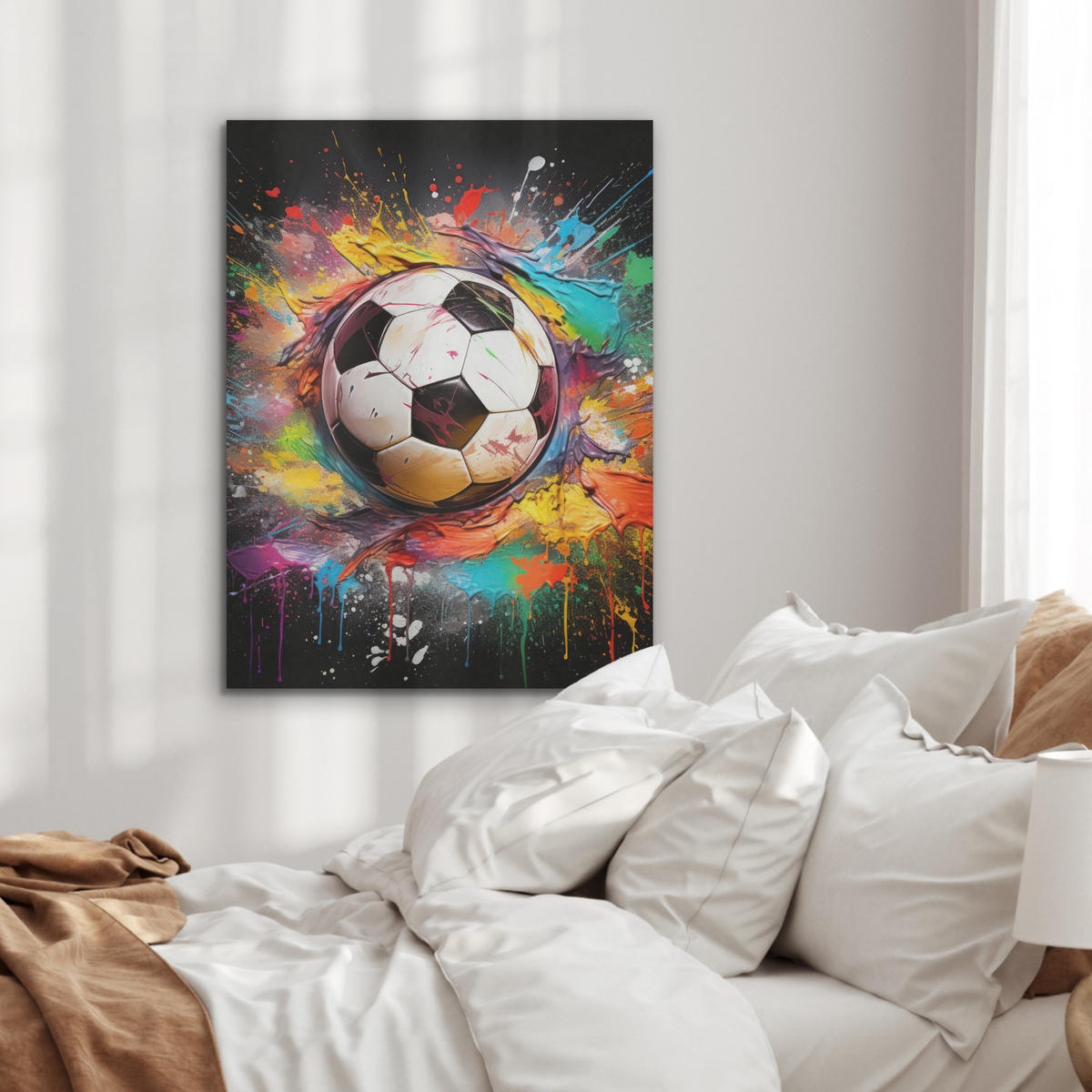 AKUSTIKPANEEL Fußball - Farbe - Farben - Schwarz - Weiß 60x80 cm - Weiß, Textil (60/0.9/80cm) - MuchoWow