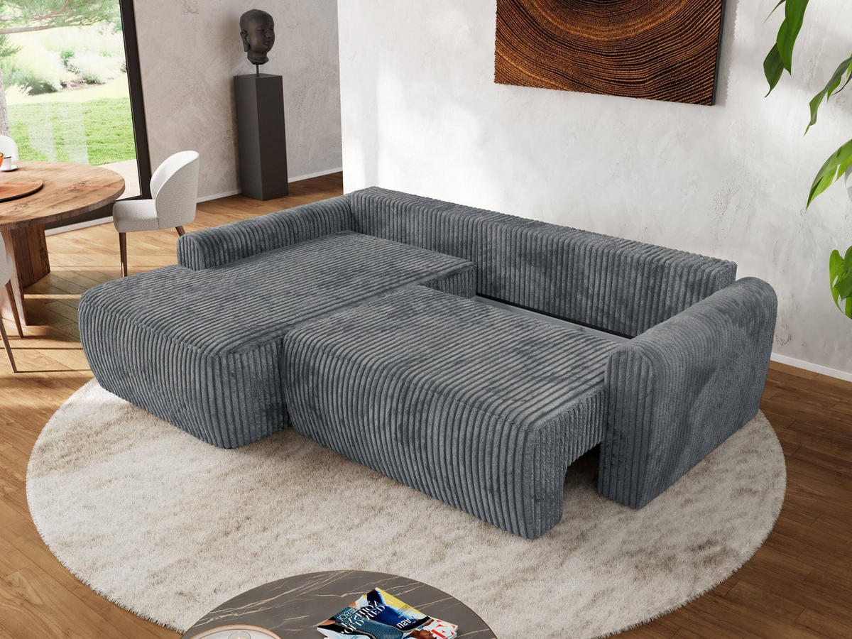 ECKSCHLAFSOFA CUBO L Dunkelgrau Cord - links - Dunkelgrau/Schwarz, Kunststoff/Textil (273/187cm) - MKS