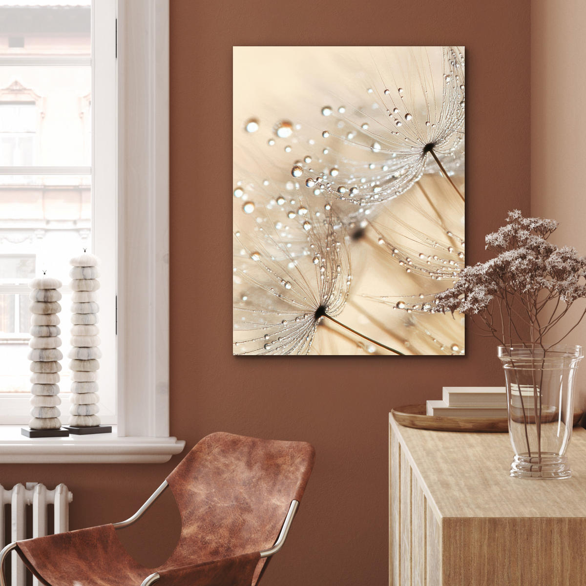 KOVOVÝ OBRAZ Púpava - Abstraktné - Príroda - Béžová 60x80 cm - hnedá, kov (60/80cm) - MuchoWow